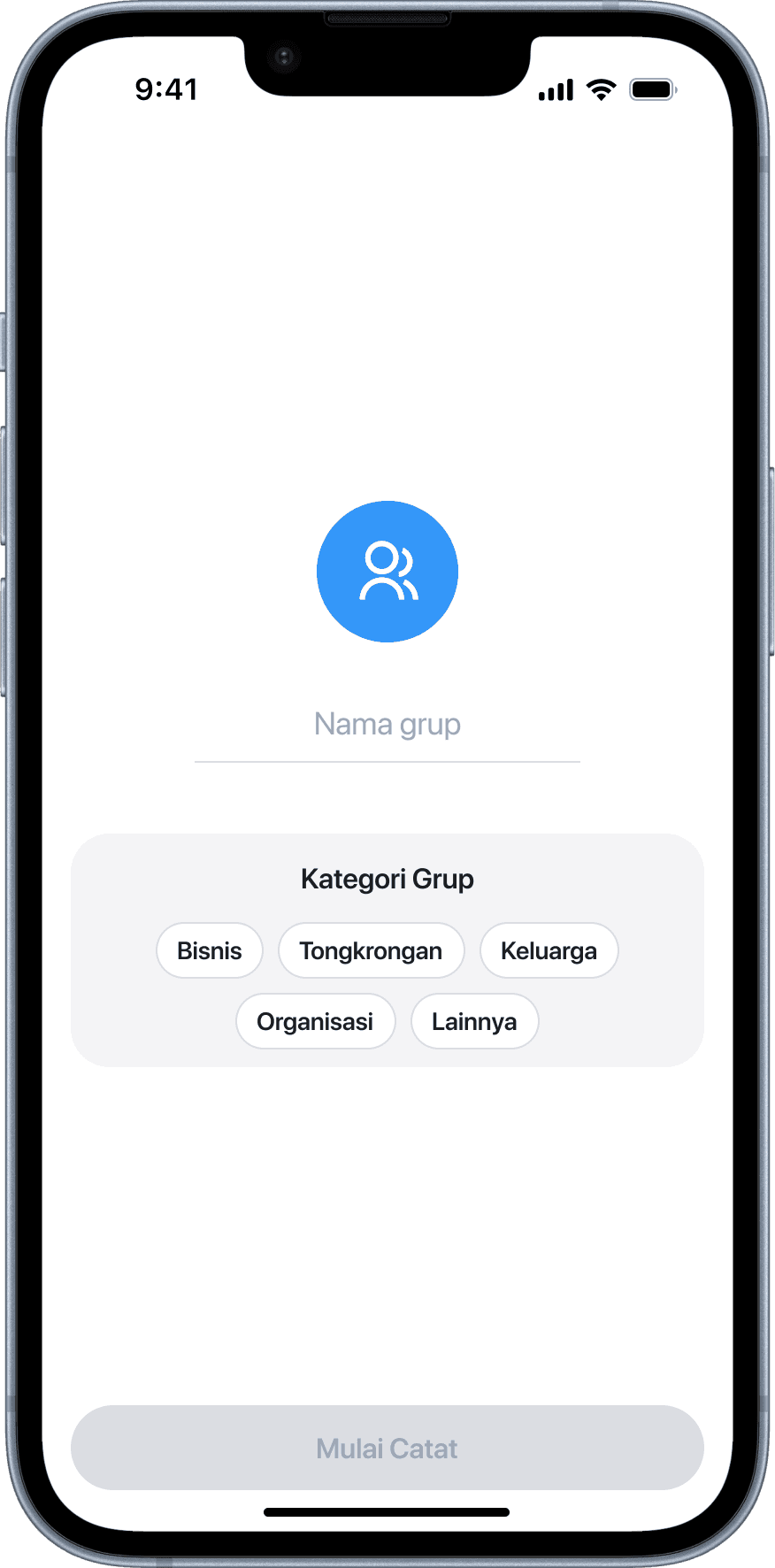 Buat Grup - Setup nama dan kategori grup baru