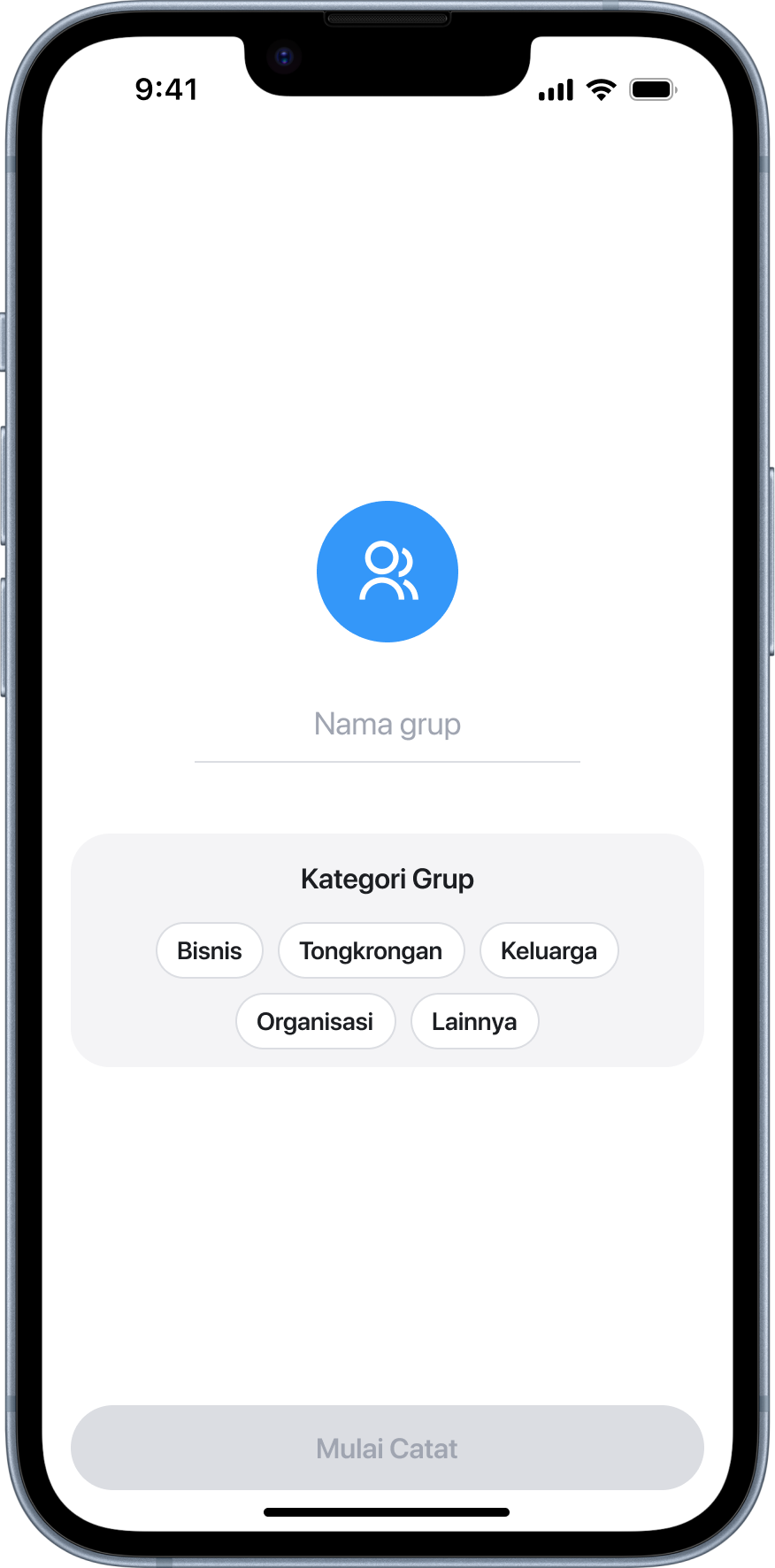 Buat Grup - Setup nama dan kategori grup baru
